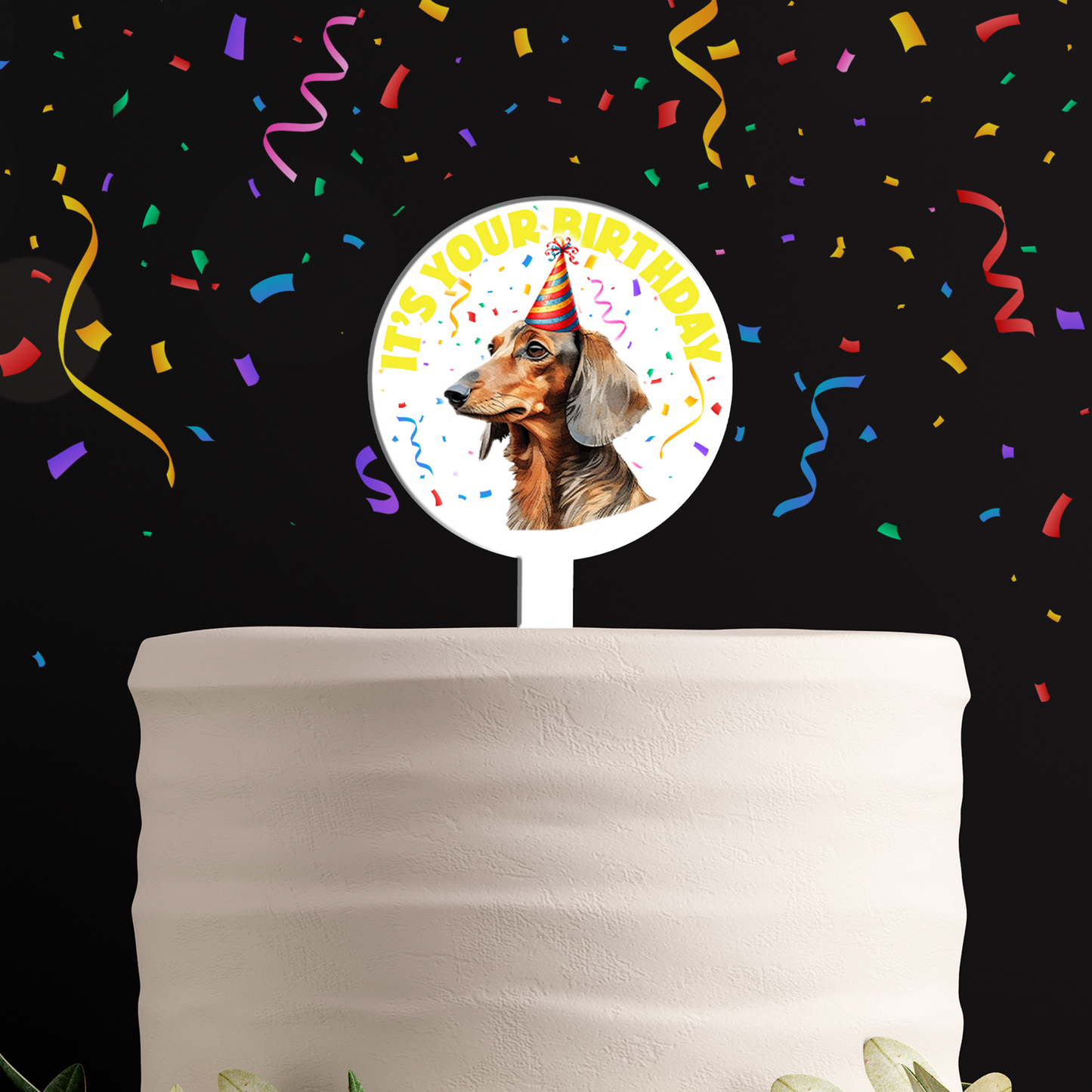 Personalised Dog Party Hat Cake Topper - Dachshund