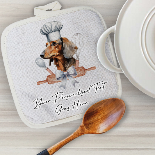 Personalised Dog In Chef Hat Gift Pot Holder / Grab - Dachshund