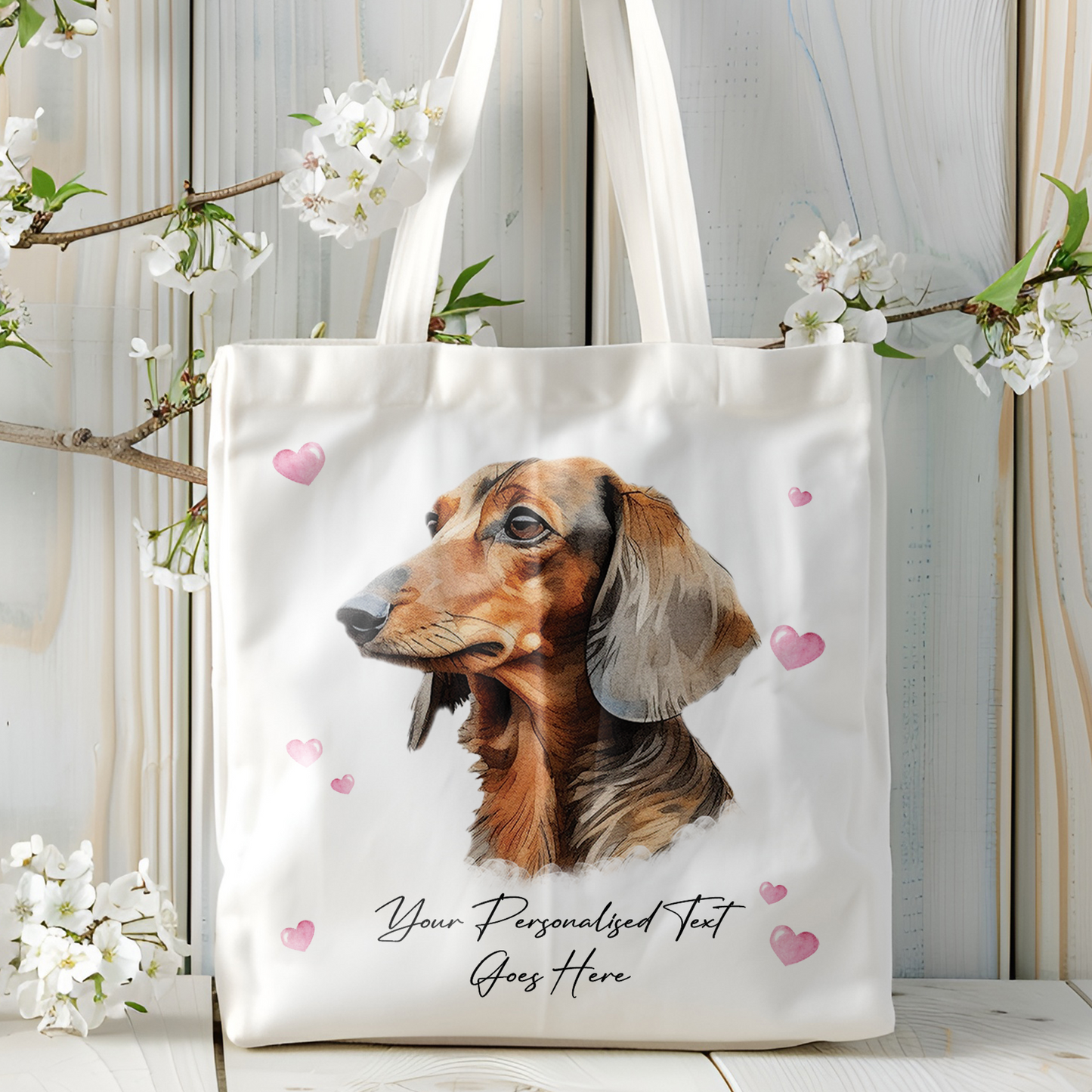 Personalised Dog Love Hearts Dachshund Tote Bag