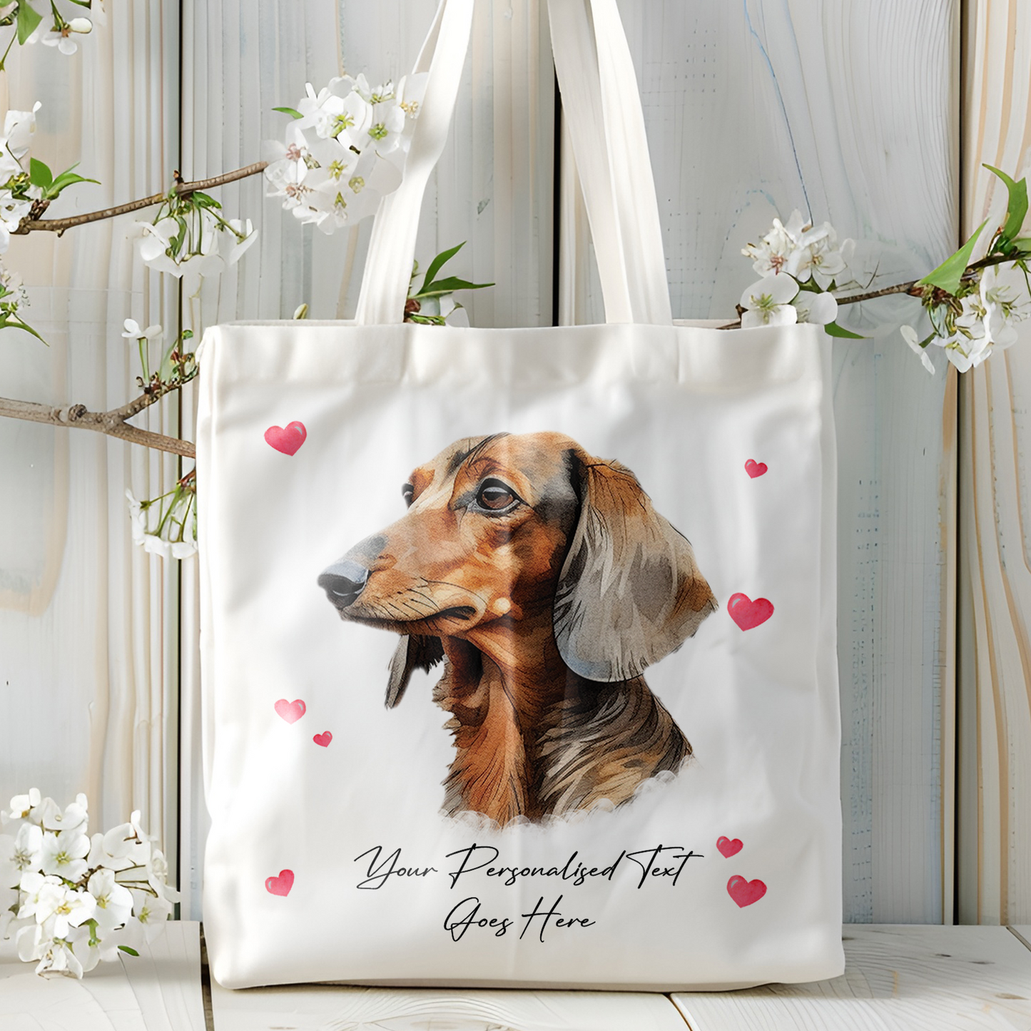 Personalised Dog Love Hearts Dachshund Tote Bag