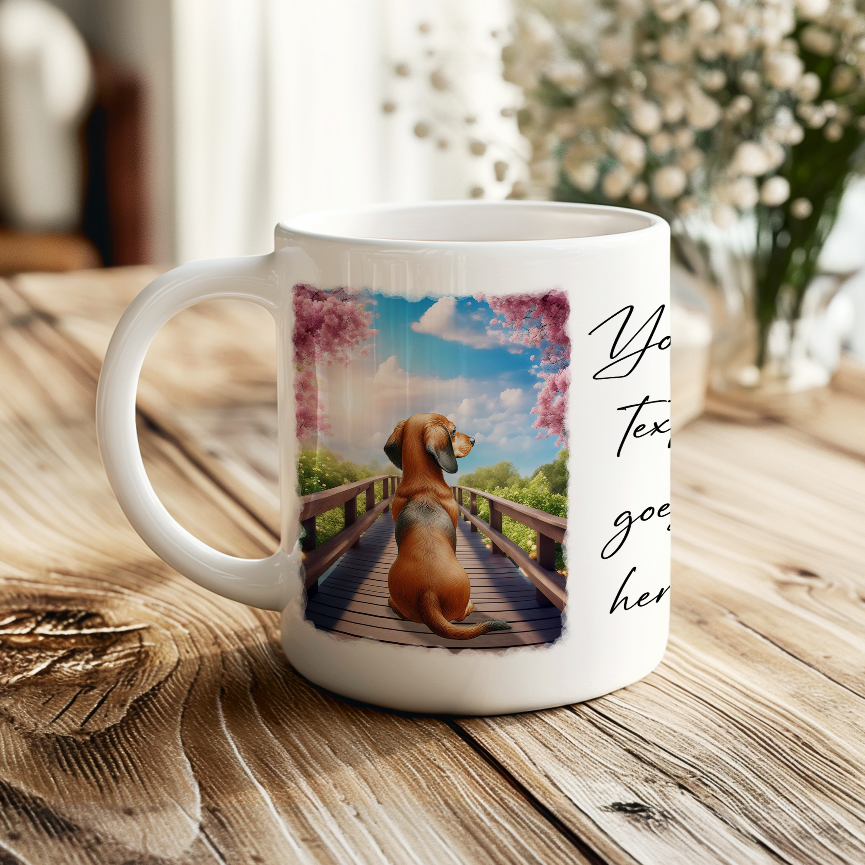 Personalised Bridge Dog Memorial Dachshund - Keepsake Gift Mug, by Floppsie Moppsie – floppsiemoppsie at floppsiemoppsie.co.uk