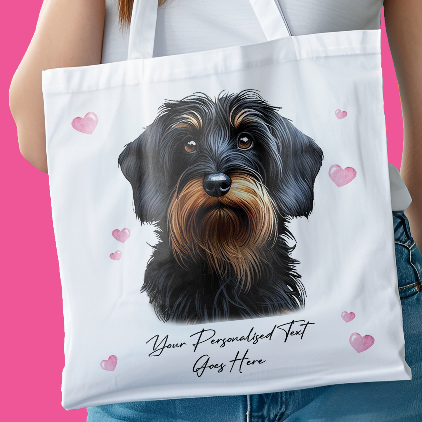 Personalised Dog Love Hearts Wirehaired Dachshund Tote Bag