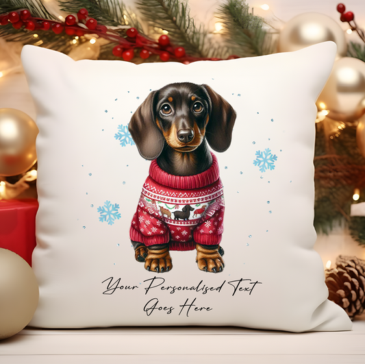 Personalised Dachshund Dog Christmas jumper Cushion Cover Gift