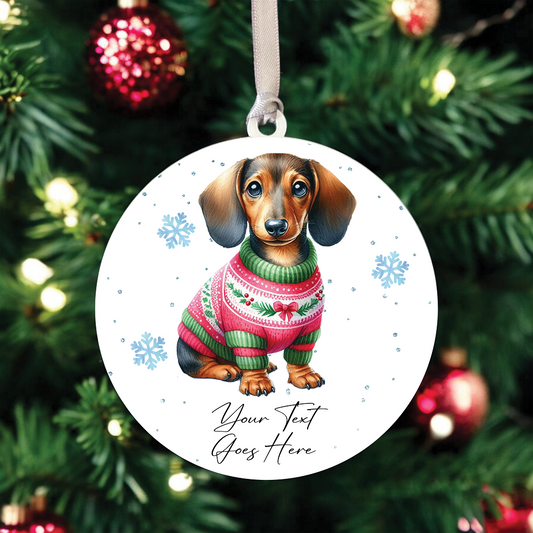 A Personalised Dachshund Jumper Dog Hanging Bauble Decoration - Style A