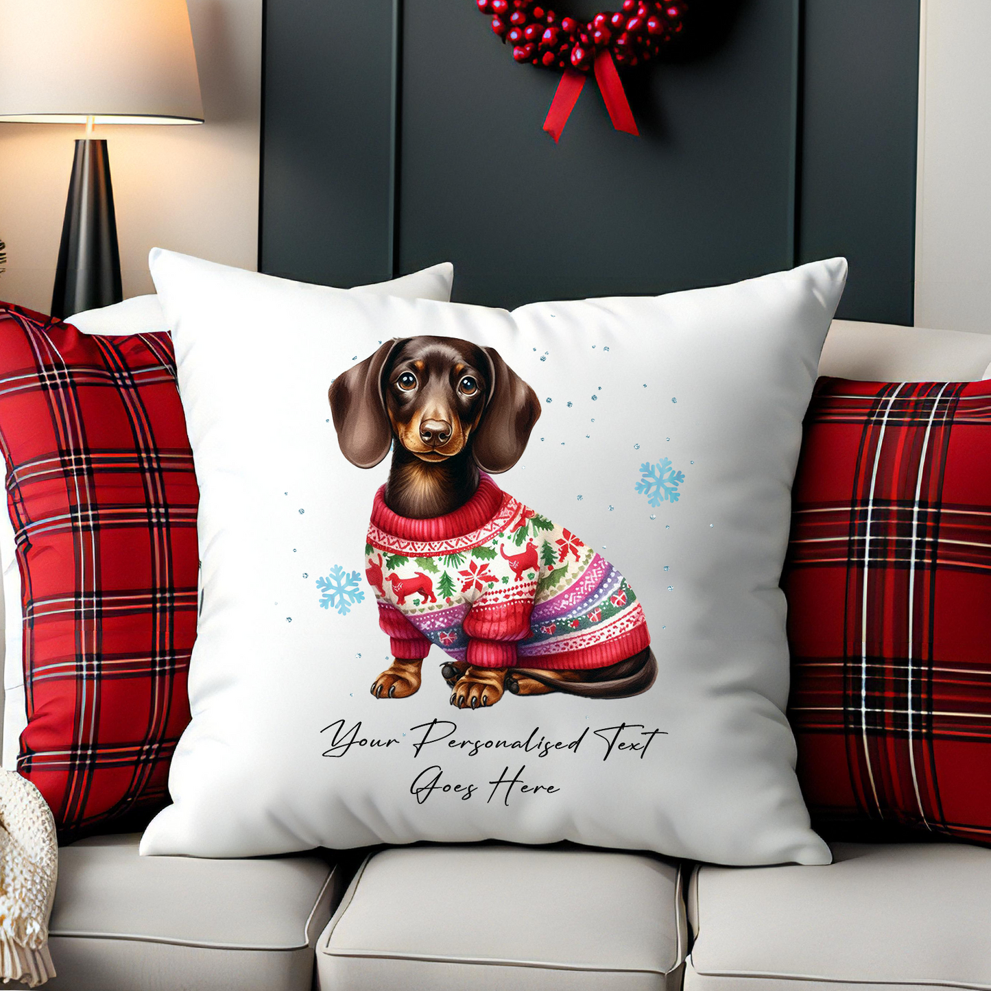 Personalised Dachshund Dog Christmas jumper Cushion Cover Gift - Style B