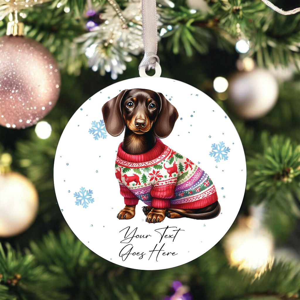 A Personalised Dachshund Jumper Dog Hanging Bauble Decoration - Style B