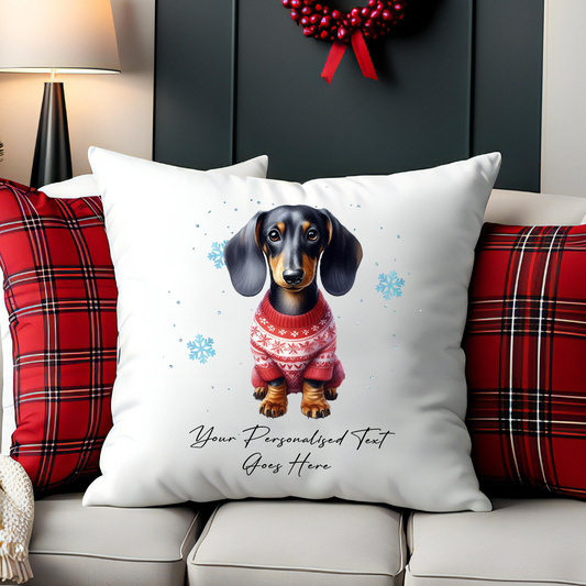 Personalised Dachshund Dog Christmas jumper Cushion Cover Gift - Style C