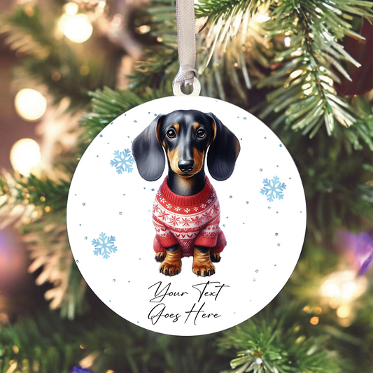 A Personalised Dachshund Jumper Dog Hanging Bauble Decoration - Style C