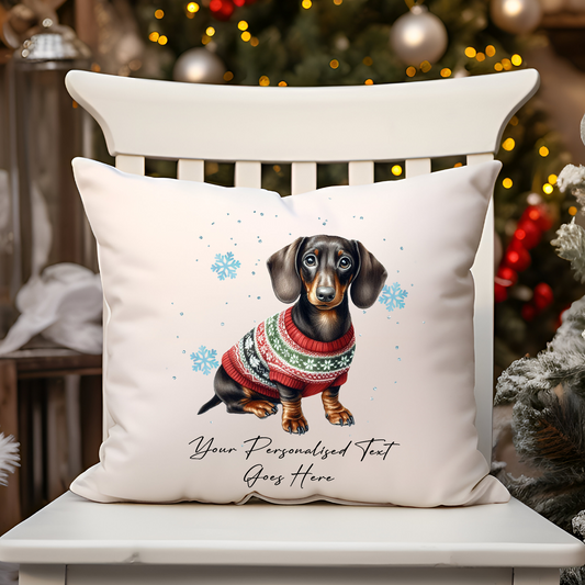 Personalised Dachshund Dog Christmas jumper Cushion Cover Gift - Style D