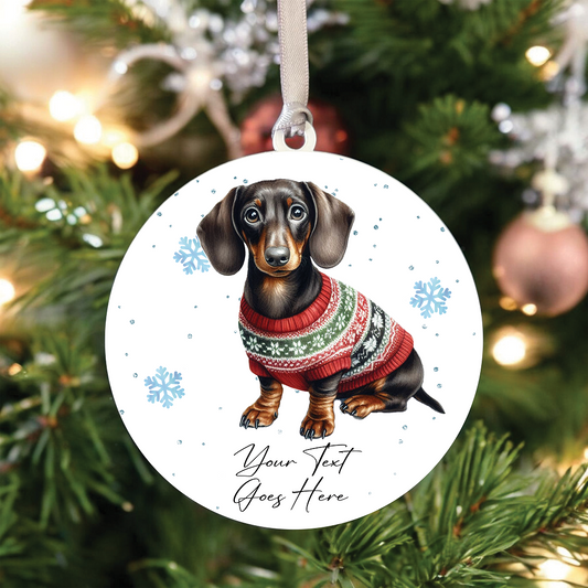 A Personalised Dachshund Jumper Dog Hanging Bauble Decoration - Style D