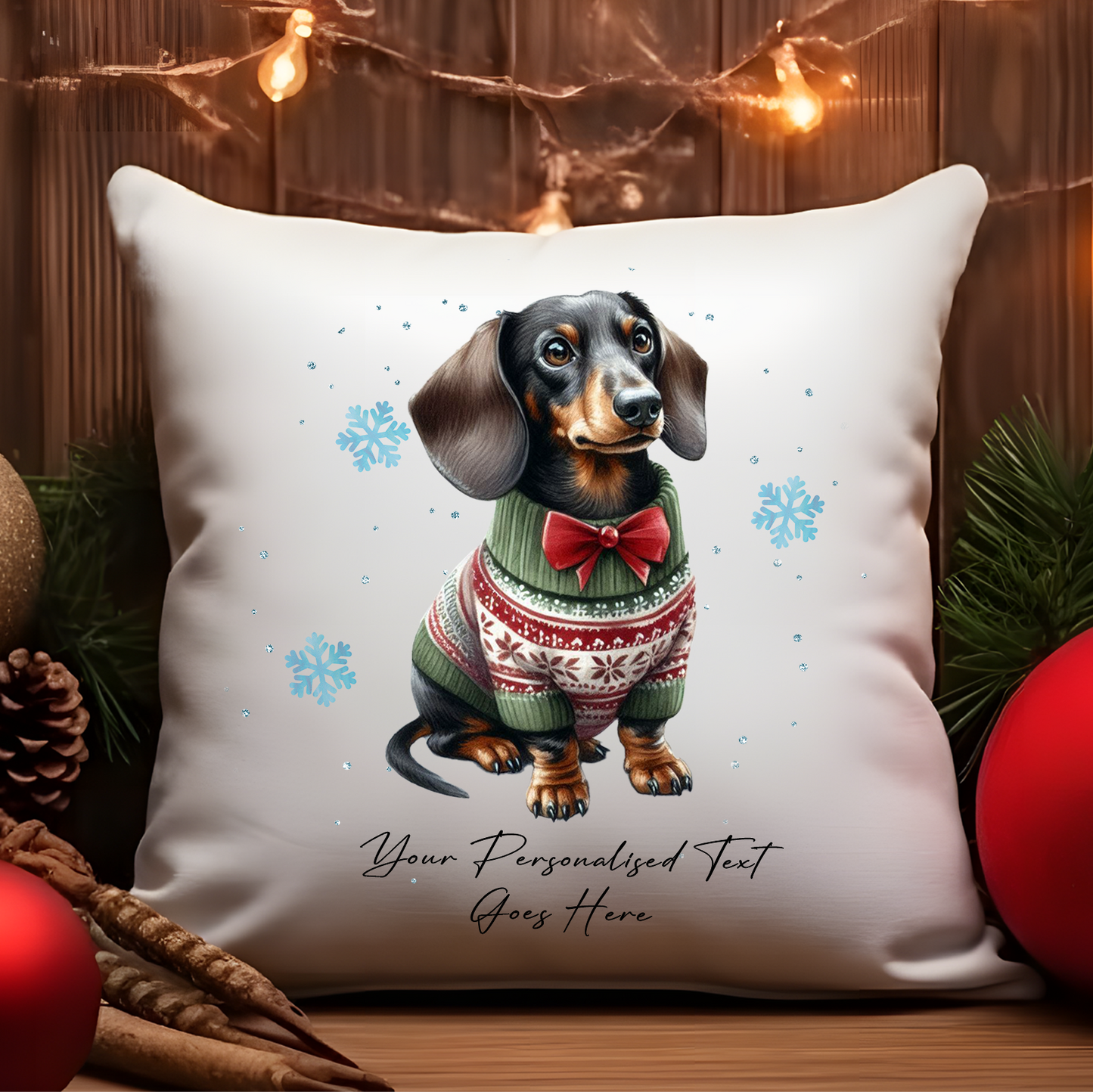 Personalised Dachshund Dog Christmas jumper Cushion Cover Gift - Style E