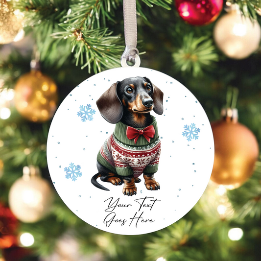 A Personalised Dachshund Jumper Dog Hanging Bauble Decoration - Style E