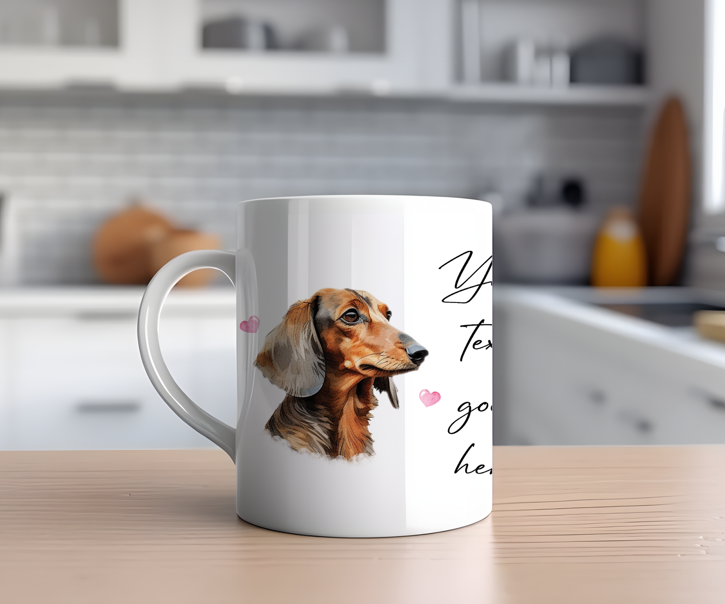 Personalised Dog Gift Mug - Dachshund with Custom Message and Optional Hearts