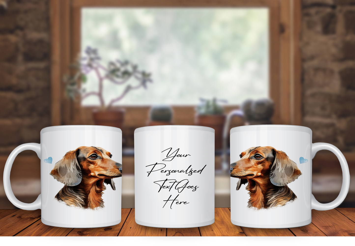 Personalised Dog Gift Mug - Dachshund with Custom Message and Optional Hearts