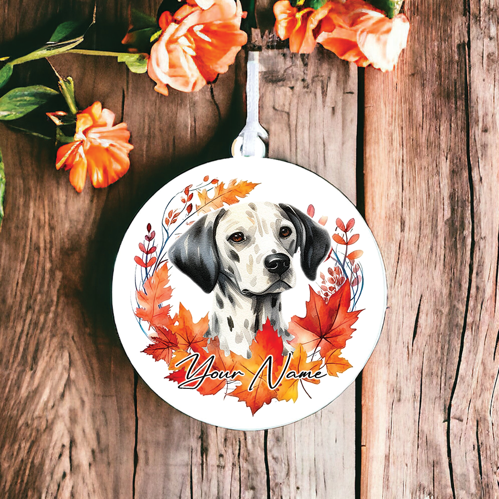 Personalised Dog Dalmatian in an autumn wreath - Keepsake Gift Hanging Decoration, by Floppsie Moppsie – floppsiemoppsie at floppsiemoppsie.co.uk