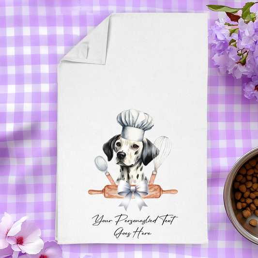 Personalised Dog In Chef Hat Gift Tea Towel - Dalmatian