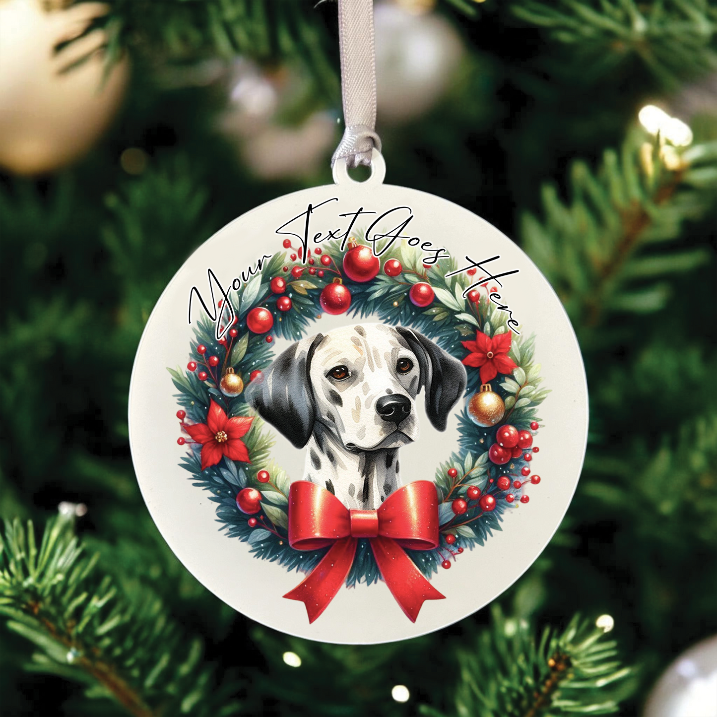 Personalised Dalmatian Dog Christmas Wreath - Hanging Bauble Decoration