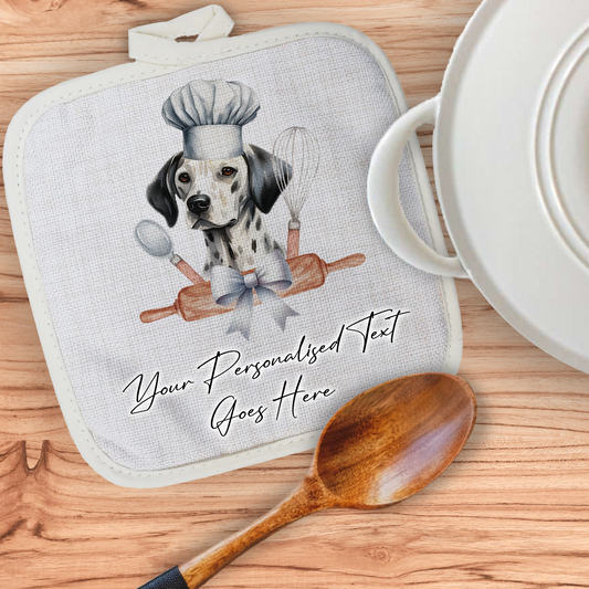 Personalised Dog In Chef Hat Gift Pot Holder / Grab - Dalmatian