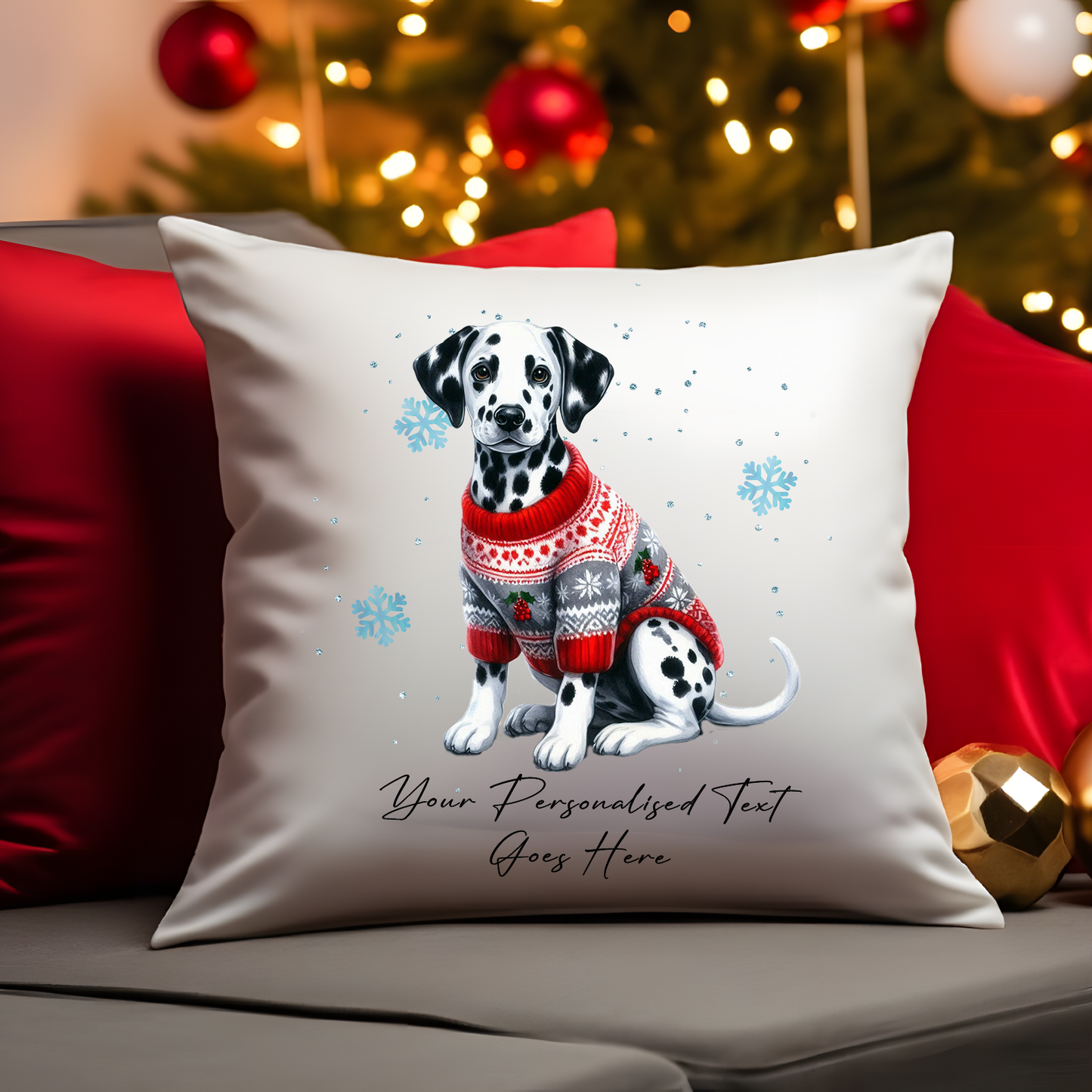 Personalised Dalmatian Dog Christmas Jumper Cushion Cover Gift