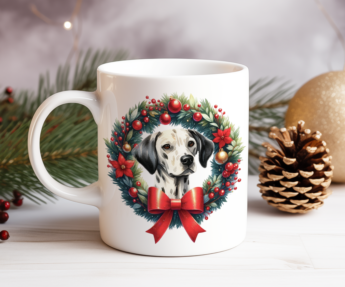 Personalised Dalmatian Dog Christmas Wreath Gift Mug