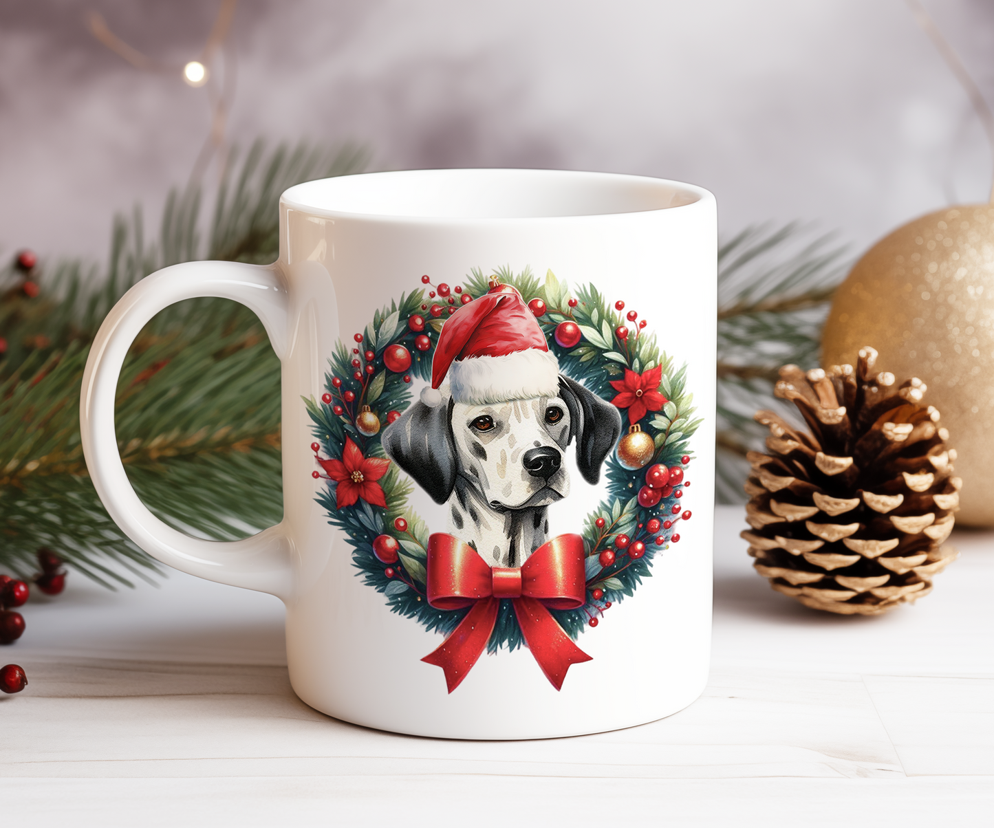 Personalised Dalmatian Dog Christmas Wreath Gift Mug