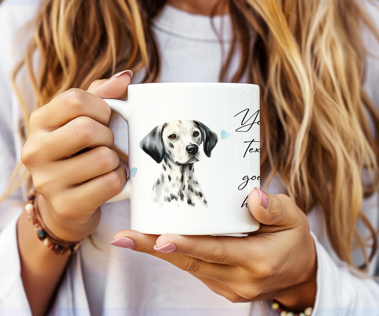 Personalised Dog Gift Mug - Dalmation with Custom Message and Optional Hearts