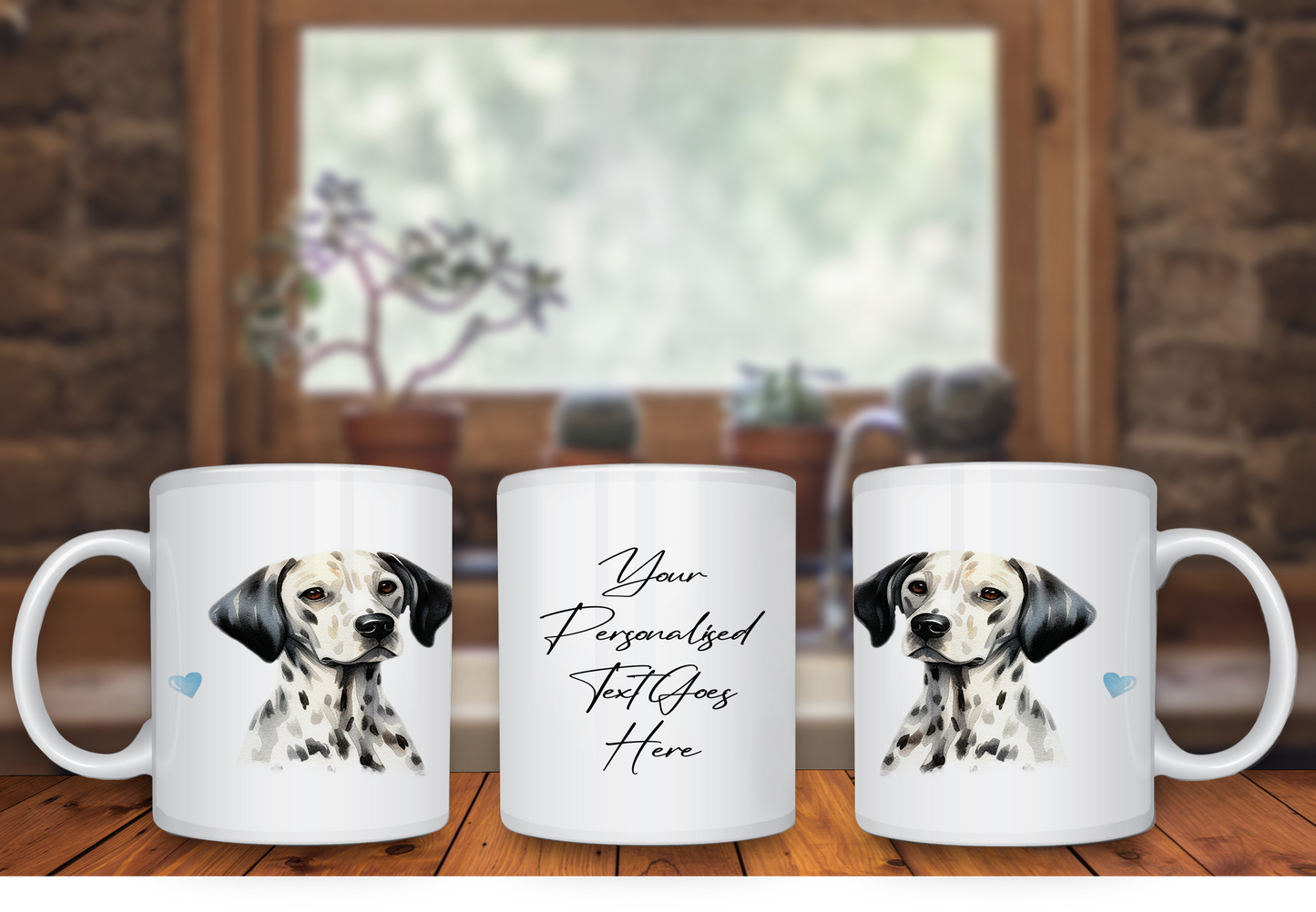 Personalised Dog Gift Mug - Dalmation with Custom Message and Optional Hearts