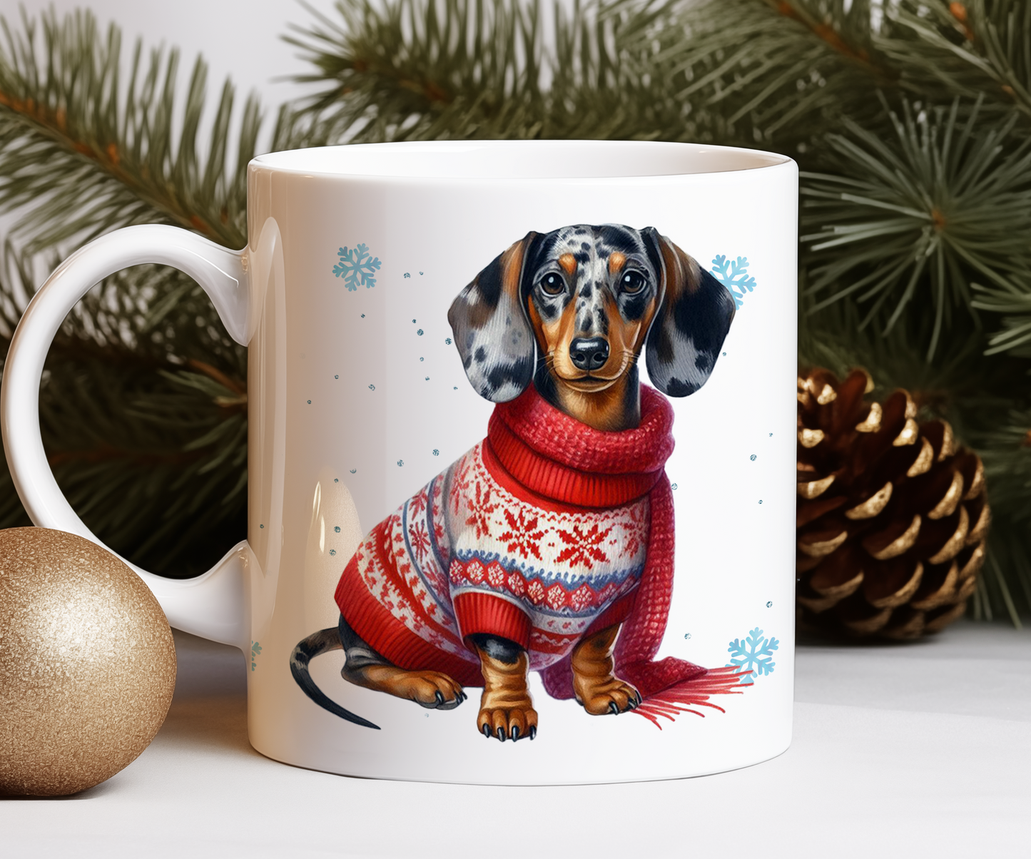 Personalised Dappled Dachshund Dog Christmas Jumper Gift Mug