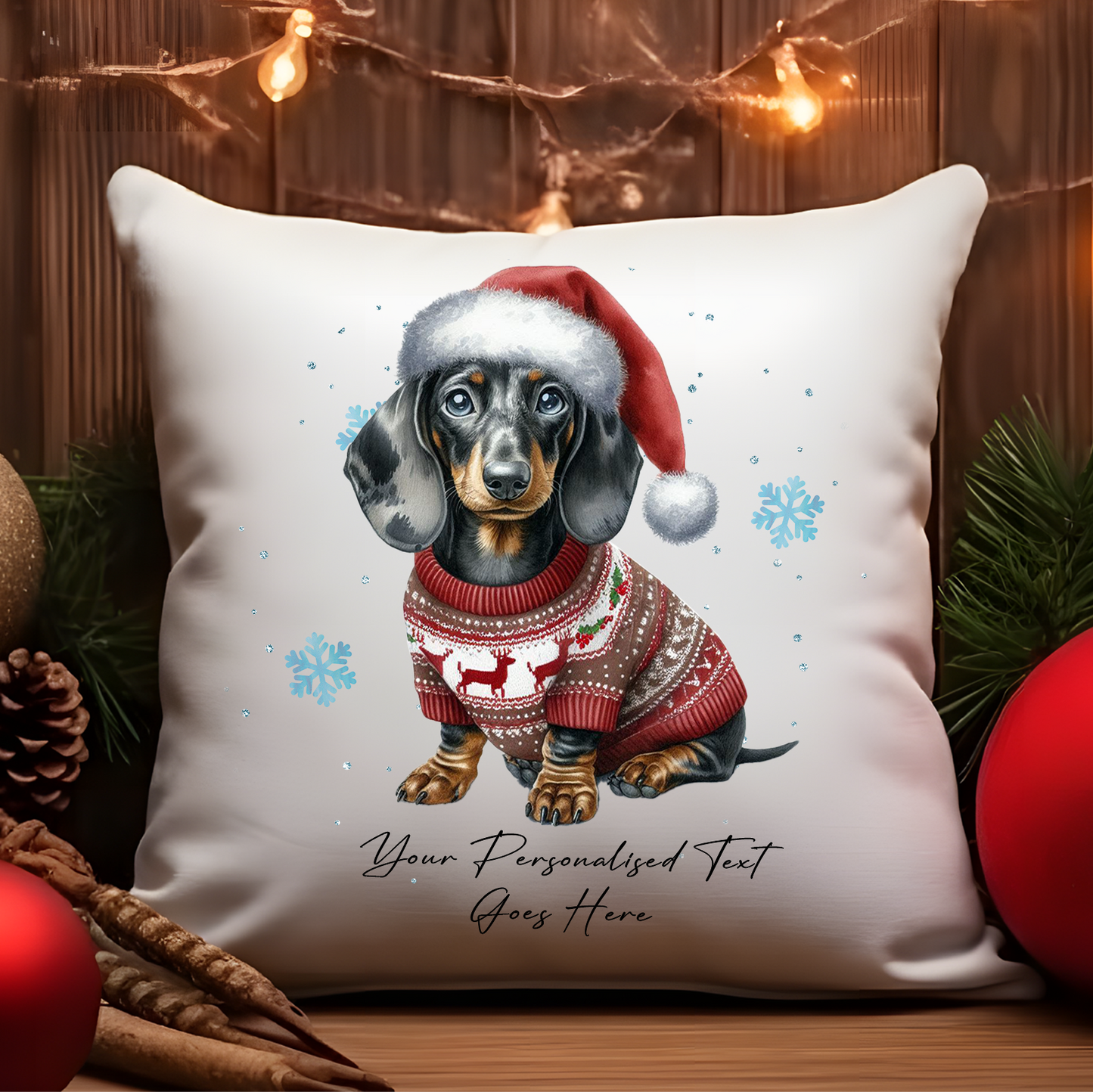 Personalised Dappled Dachshund Dog Christmas Jumper Cushion Cover Gift - Style B