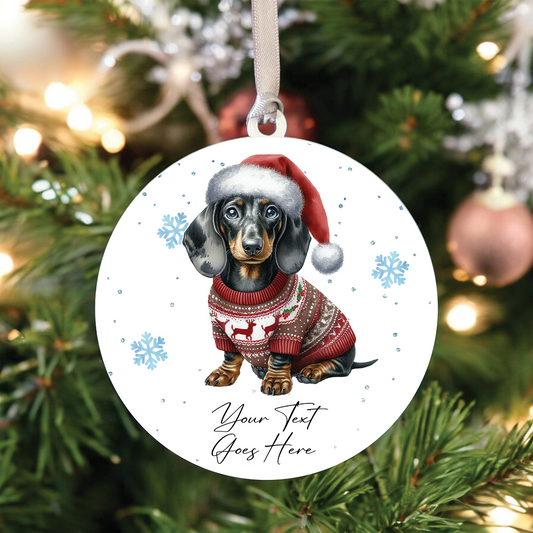 A Personalised Dappled Dachshund Jumper Dog Hanging Bauble Decoration - Style B