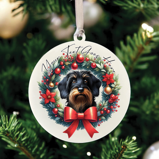 Personalised Wirehaired Dachshund Dog Christmas Wreath - Hanging Bauble Decoration