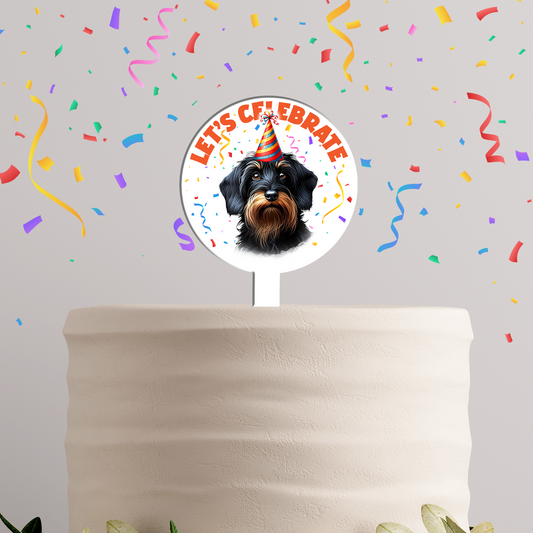 Personalised Dog Party Hat Cake Topper - Wirehaired Dachshund