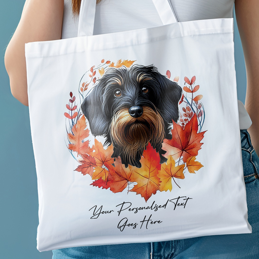 Personalised Dog Autumn Wreath Wirehaired Dachshund Tote Bag