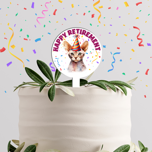 Personalised Cat Party Hat Cake Topper - Devon Rex