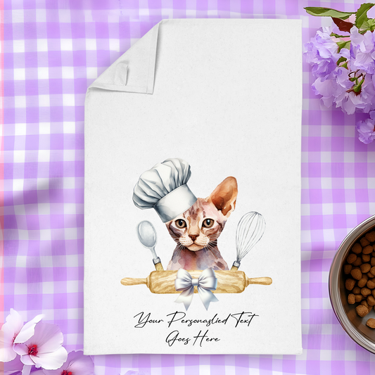 Personalised Cat In Chef Hat Gift Tea Towel - Devon Rex