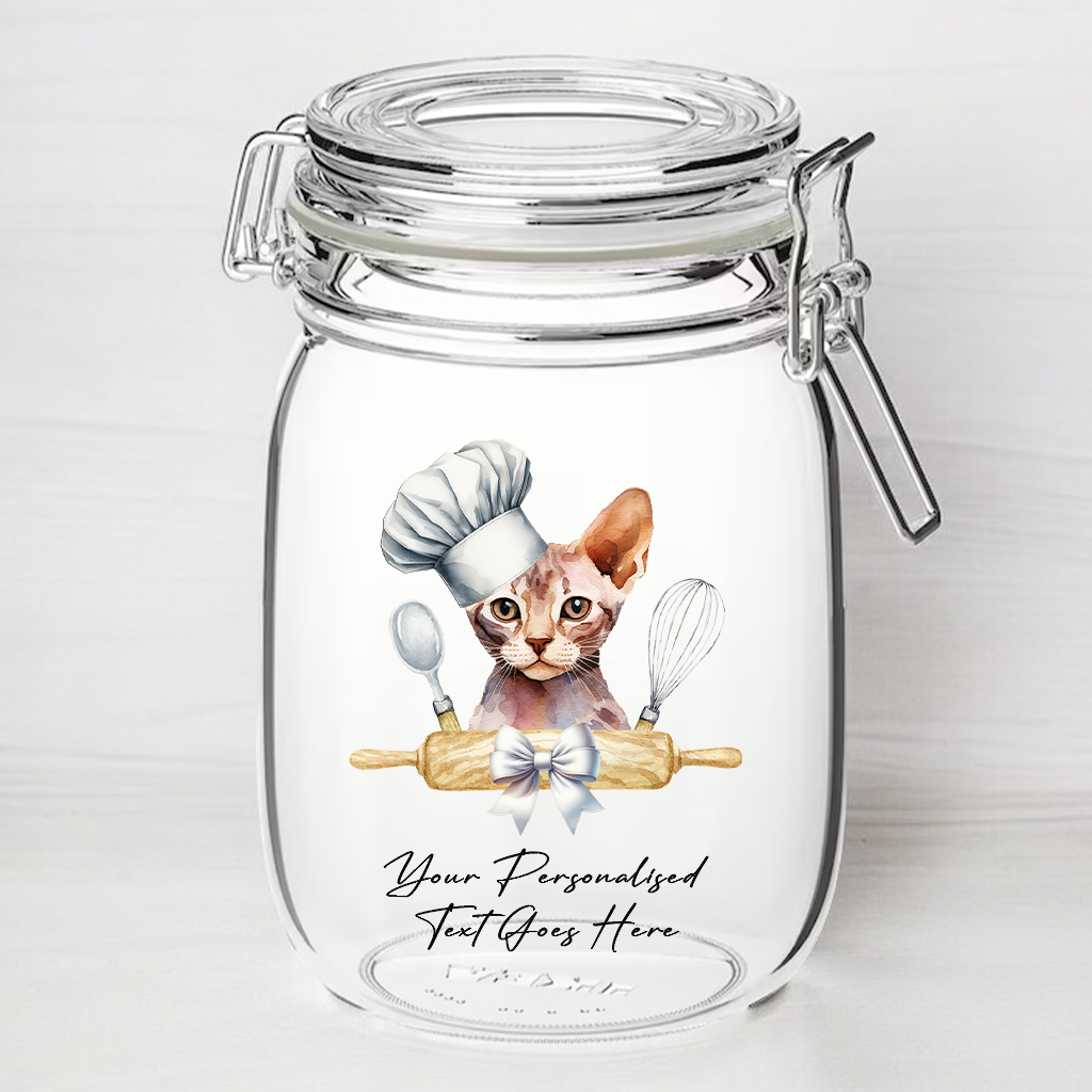 Personalised Devon Rex Chef Cat - Kilner Style Gift Jar