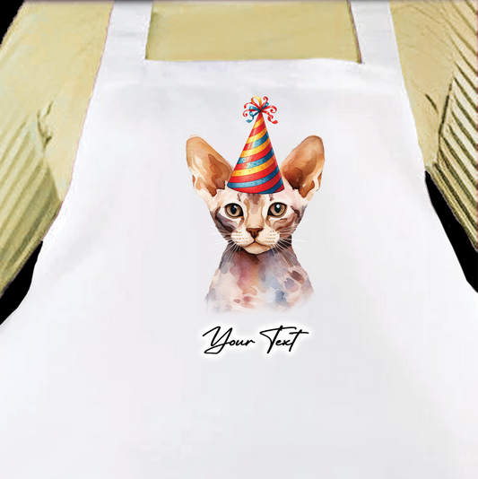 Personalised Cat Birthday Party Hat Cooking Apron - Devon Rex