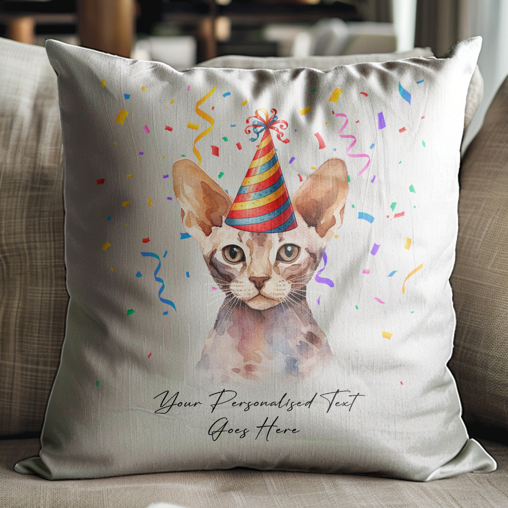 Personalised Devon Rex Birthday Party Hat Cat - Cushion Cover Gift