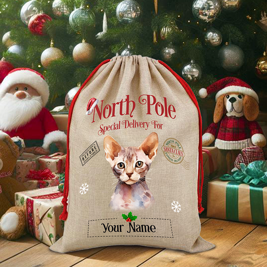 Personalised Devon Rex - Cat North Pole Santa Sack