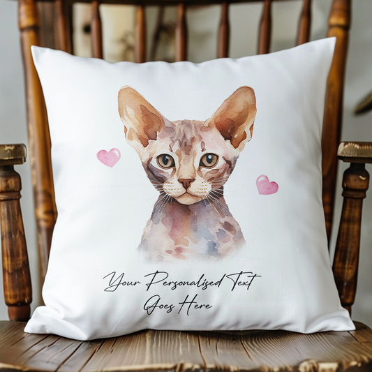 Personalised Devon Rex Cat Love Hearts - Cushion Cover Gift