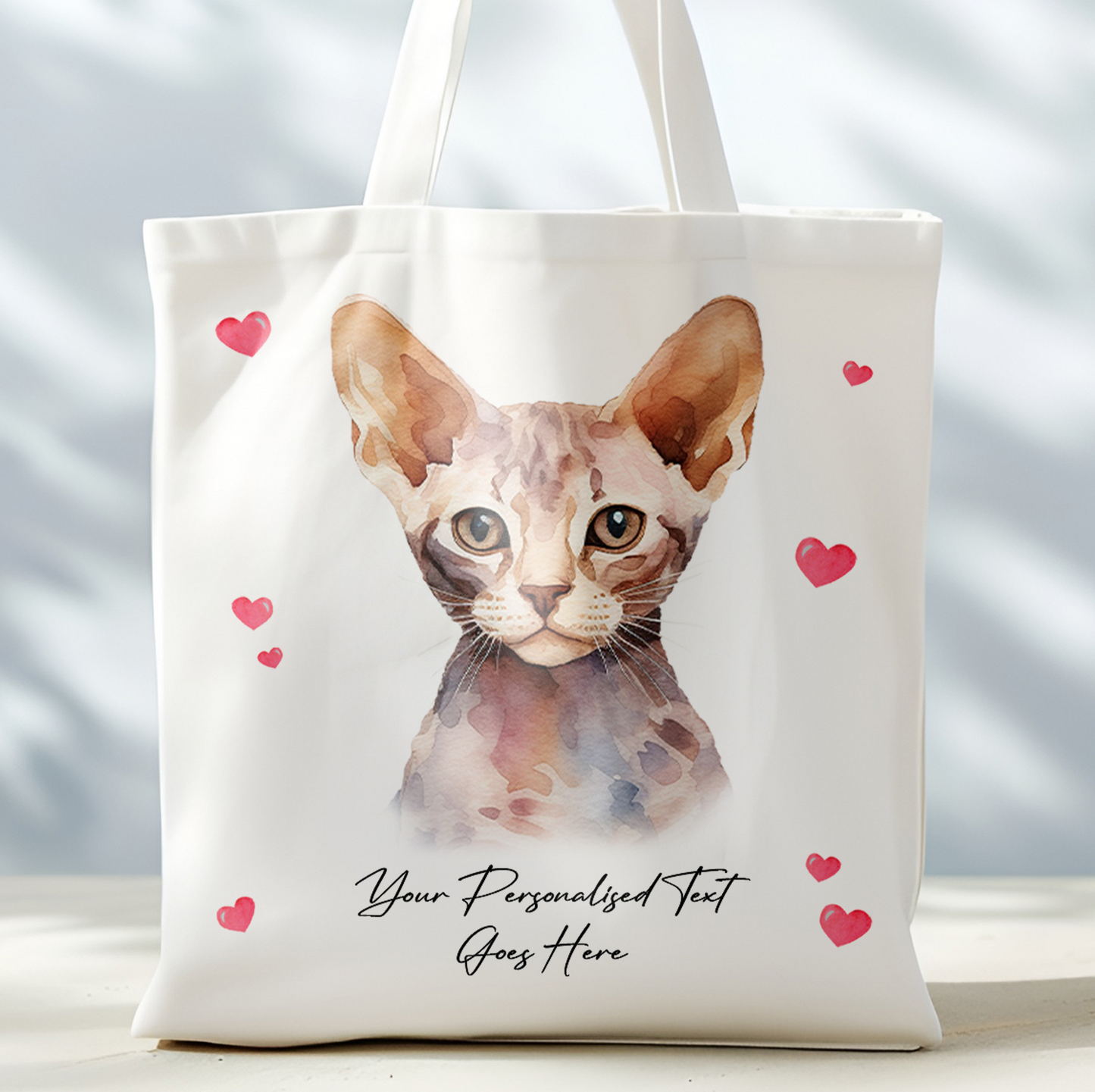 Personalised Cat Love Hearts Devon Rex Tote Bag