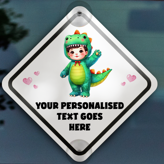 Personalised Baby Child On Board Car Window Sign - Dinosaur