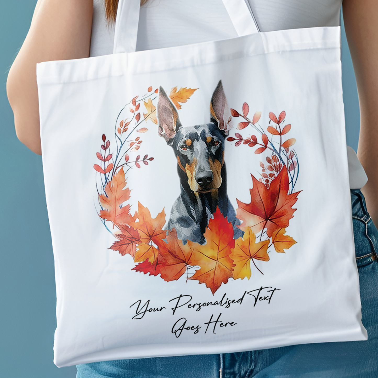 Personalised Dog Autumn Wreath Doberman Tote Bag