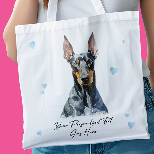 Personalised Dog Love Hearts Doberman Tote Bag