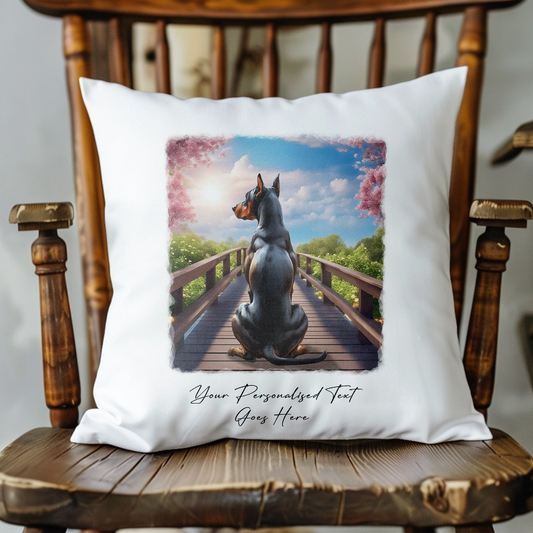 Personalised Dog Doberman on a Bridge Gift Cushion