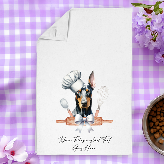 Personalised Dog In Chef Hat Gift Tea Towel - Doberman