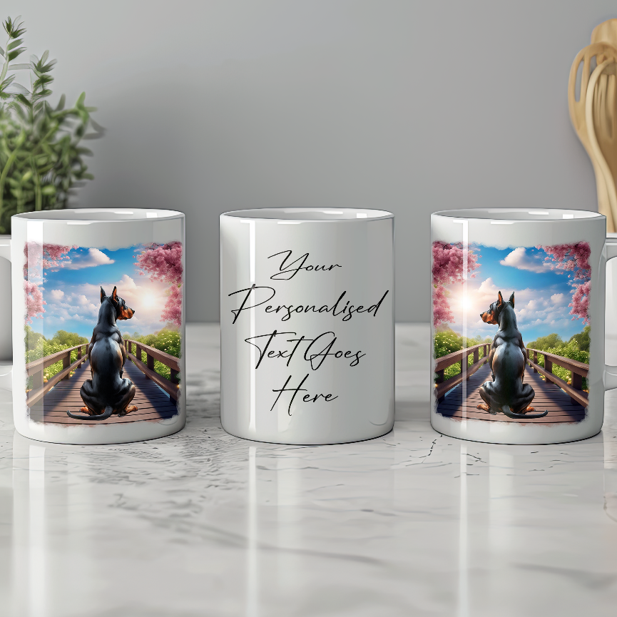 Personalised Bridge Dog Memorial Doberman - Keepsake Gift Mug, by Floppsie Moppsie – floppsiemoppsie at floppsiemoppsie.co.uk