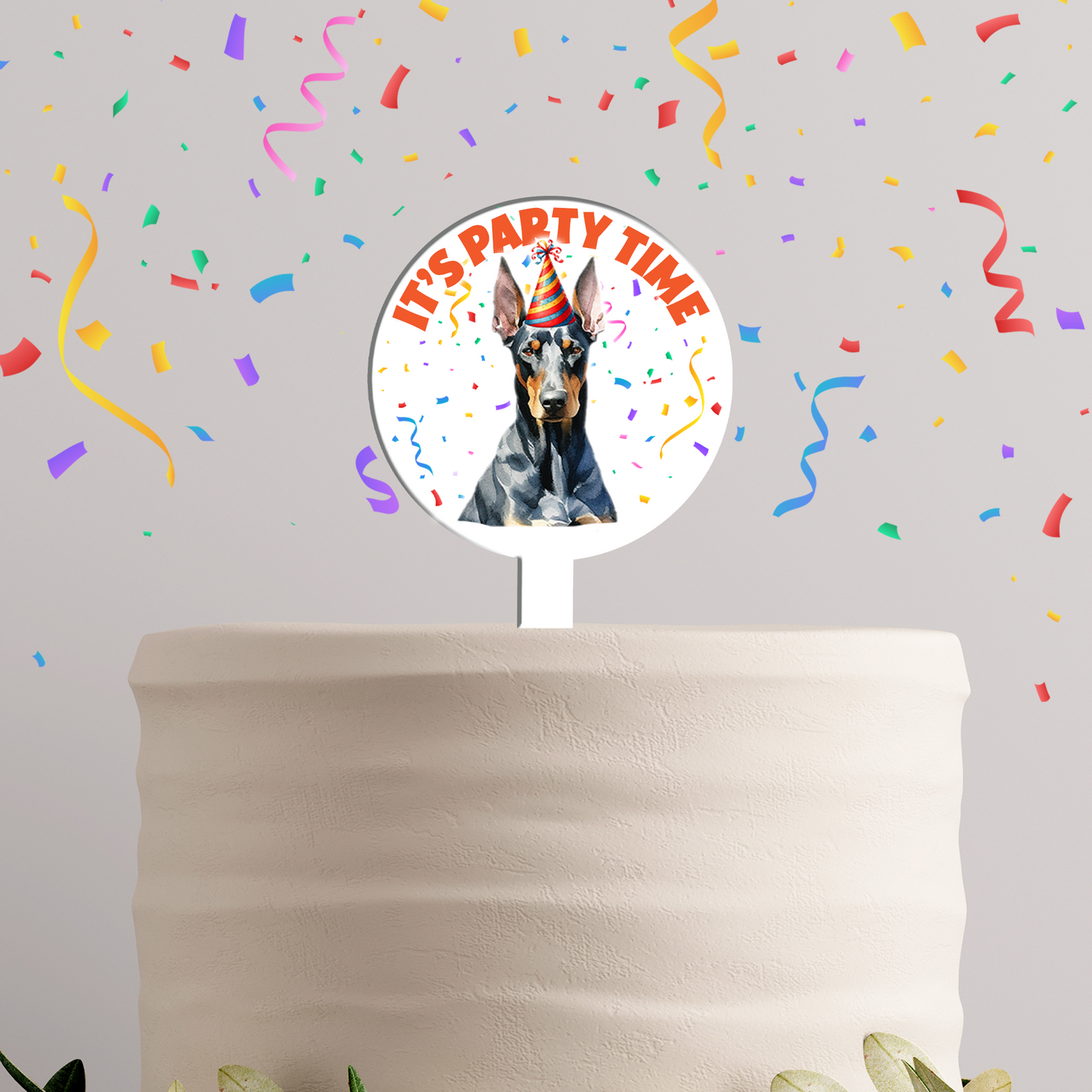 Personalised Dog Party Hat Cake Topper - Doberman