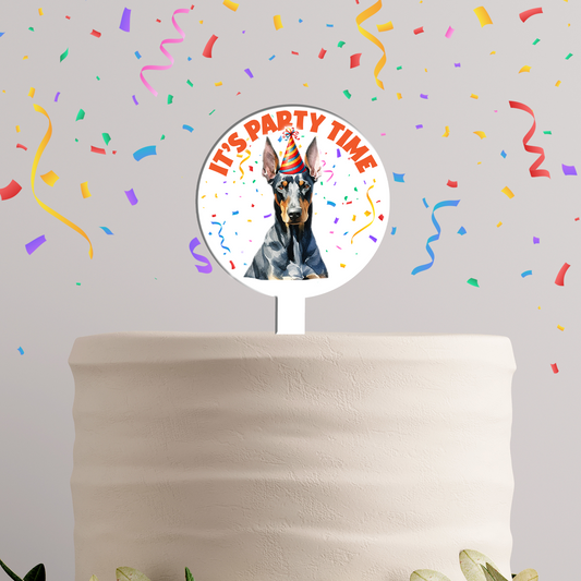 Personalised Dog Party Hat Cake Topper - Doberman