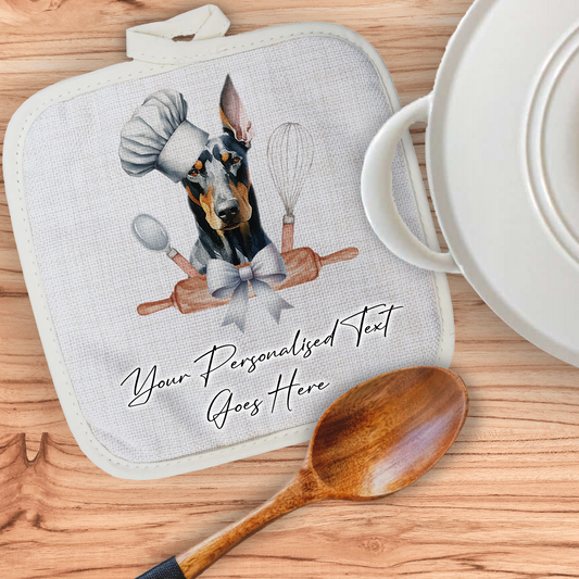 Personalised Dog In Chef Hat Gift Pot Holder / Grab - Doberman